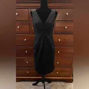 Tara Jarmon Black Sheath Midi Dress V-Neck Sleeveless
